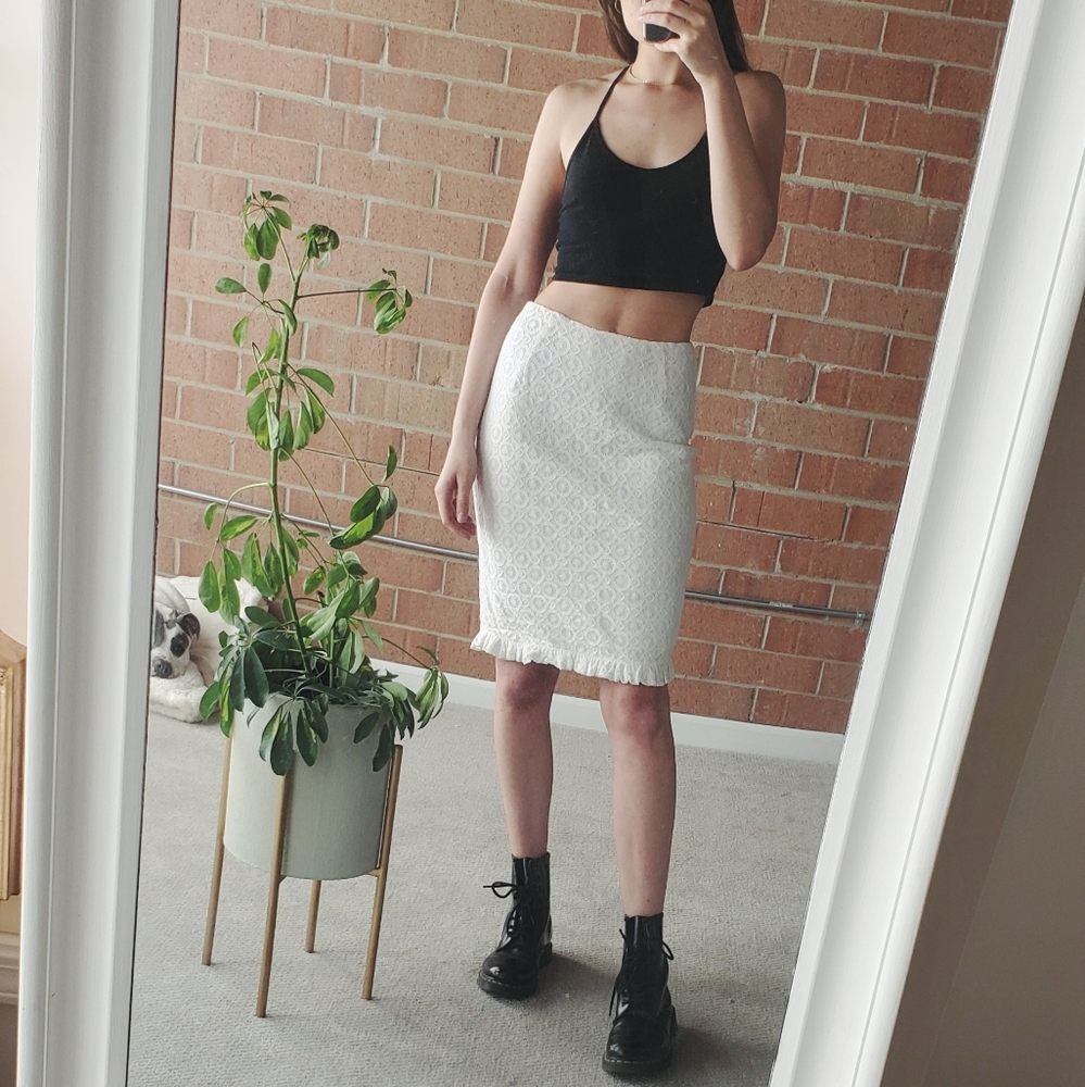 NWT White Lace Midi Skirt Ruffle